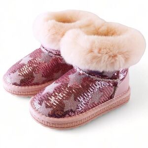 DOE A DEAR girls sequin star fur boot in pink NWOT